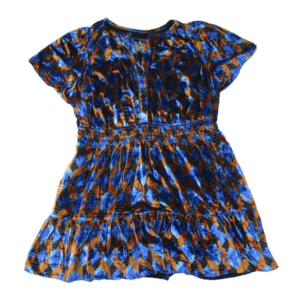 NWT by Anthropologie The Somerset Mini in Blue Geometric Velvet Edition Dress 2X